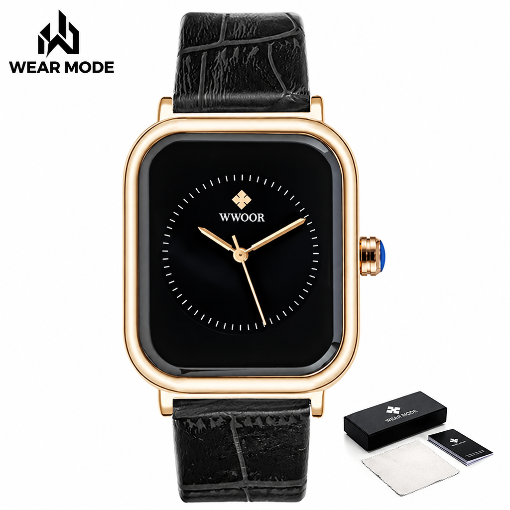 Reloj WWOOR negro con caja y logo Wear Mode