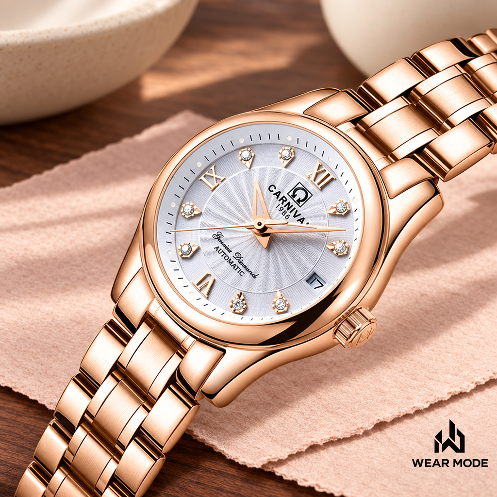 Reloj CARNIVAL Rose God White con brazalete oro rosa y carátula clara