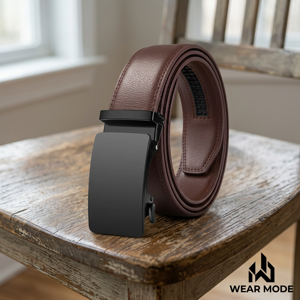 Cinturón café en silla de madera