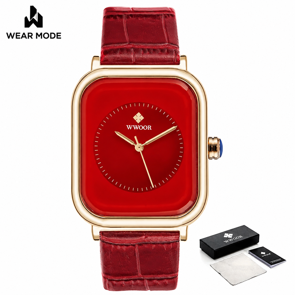 Reloj WWOOR rojo con caja y logo Wear Mode