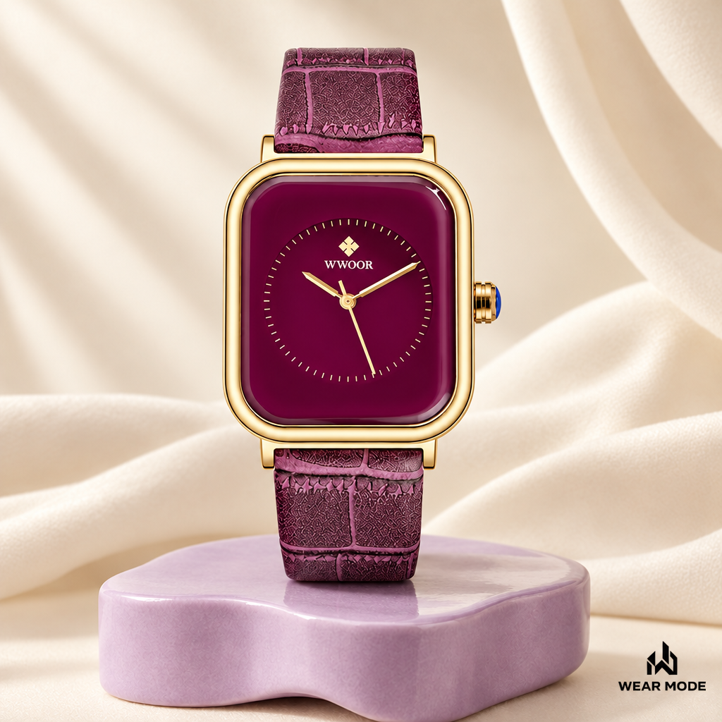 Reloj WWOOR morado con logo Wear Mode