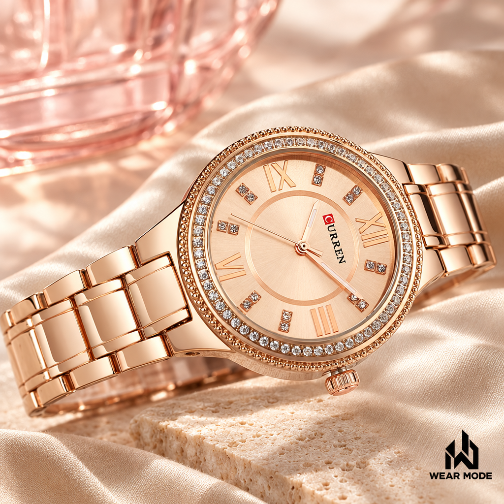 Reloj Curren variante rose gold white en escenario Wear Mode