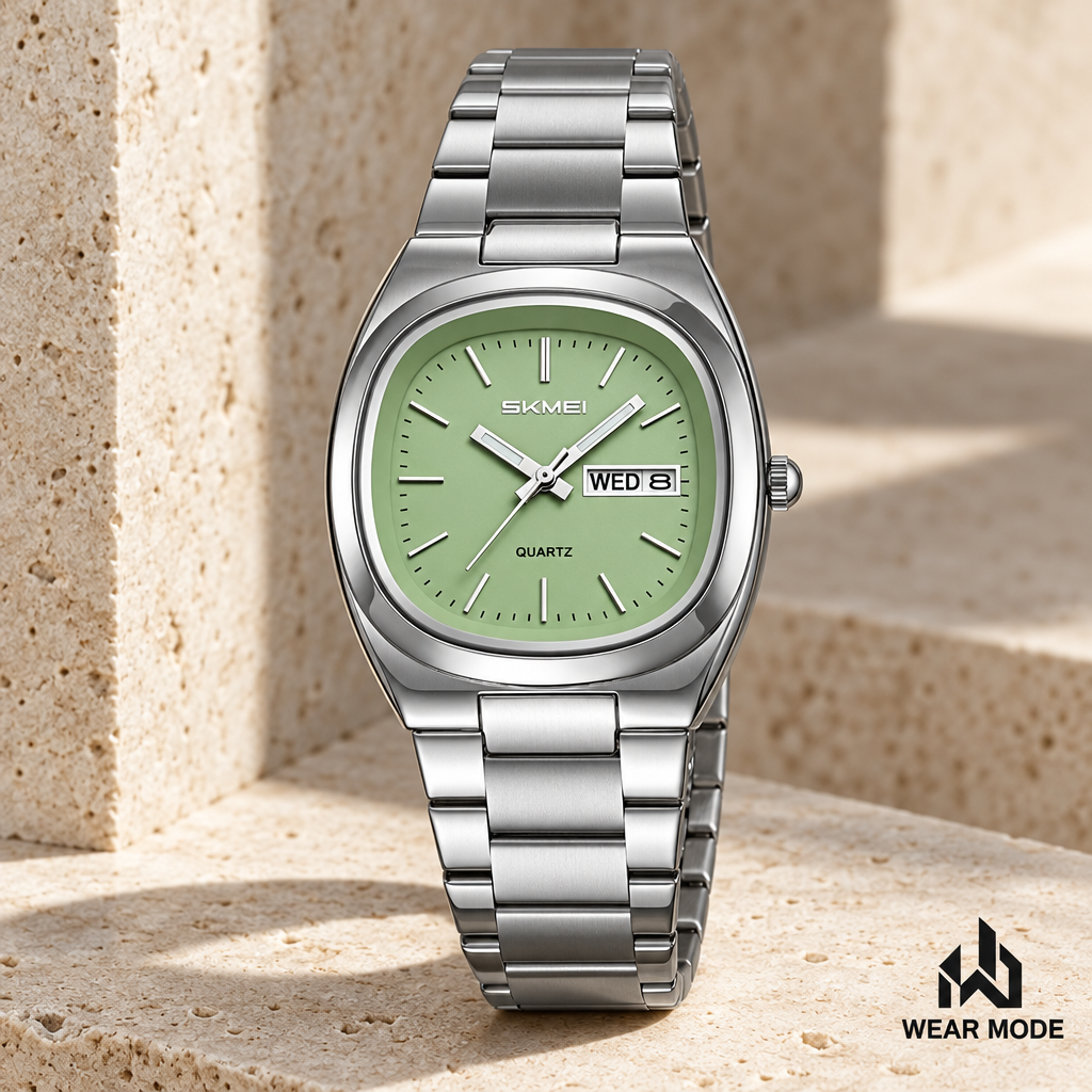 SKMEI 2420 plateado verde con logo Wear Mode