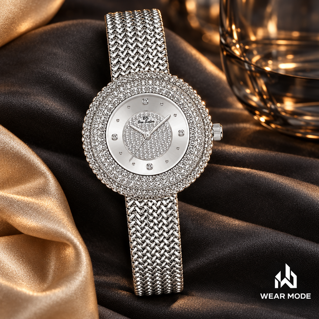 Detalle de carátula y brazalete trenzado del reloj Silver